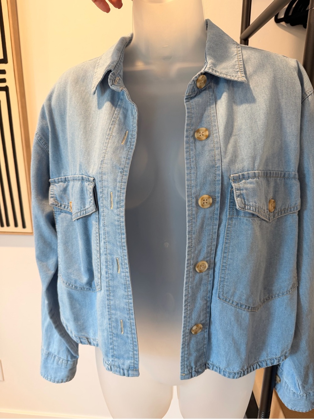 A Supply Cropped Light weight Blue Denim Button-Front Jacket